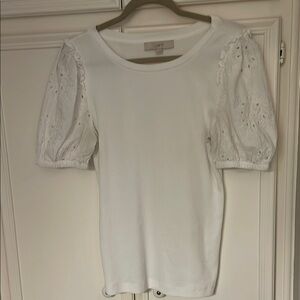 LOFT White Fitted Embellished Blouse
